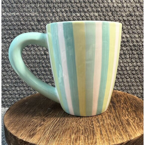 2002 Starbucks Barista Coffee Mug Cup with Green Teal White Pastel Stripes - Picture 3 of 10